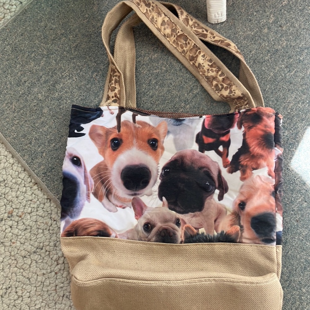 Unique DOG-LOVER carryall. 17”x15” PuppyDog Print /many breeds. Pawprint strap. - Picture 2 of 6